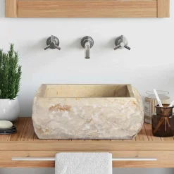 Plomberie-vidaXL Lavabo Crème 30x30x13 cm Marbre Cr&egrave;me