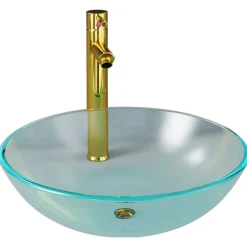 vidaXL Lavabo de bain avec robinet et drain à poussoir Verre trempé