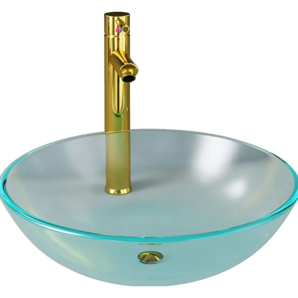 vidaXL Lavabo de bain avec robinet et drain à poussoir Verre trempé
