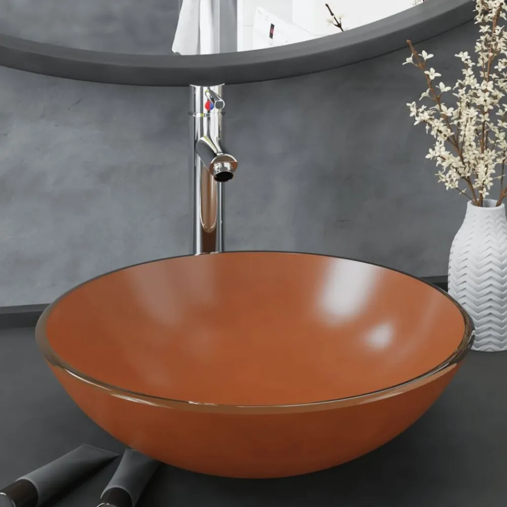 vidaXL Lavabo de bain avec robinet et drain à poussoir Verre trempé