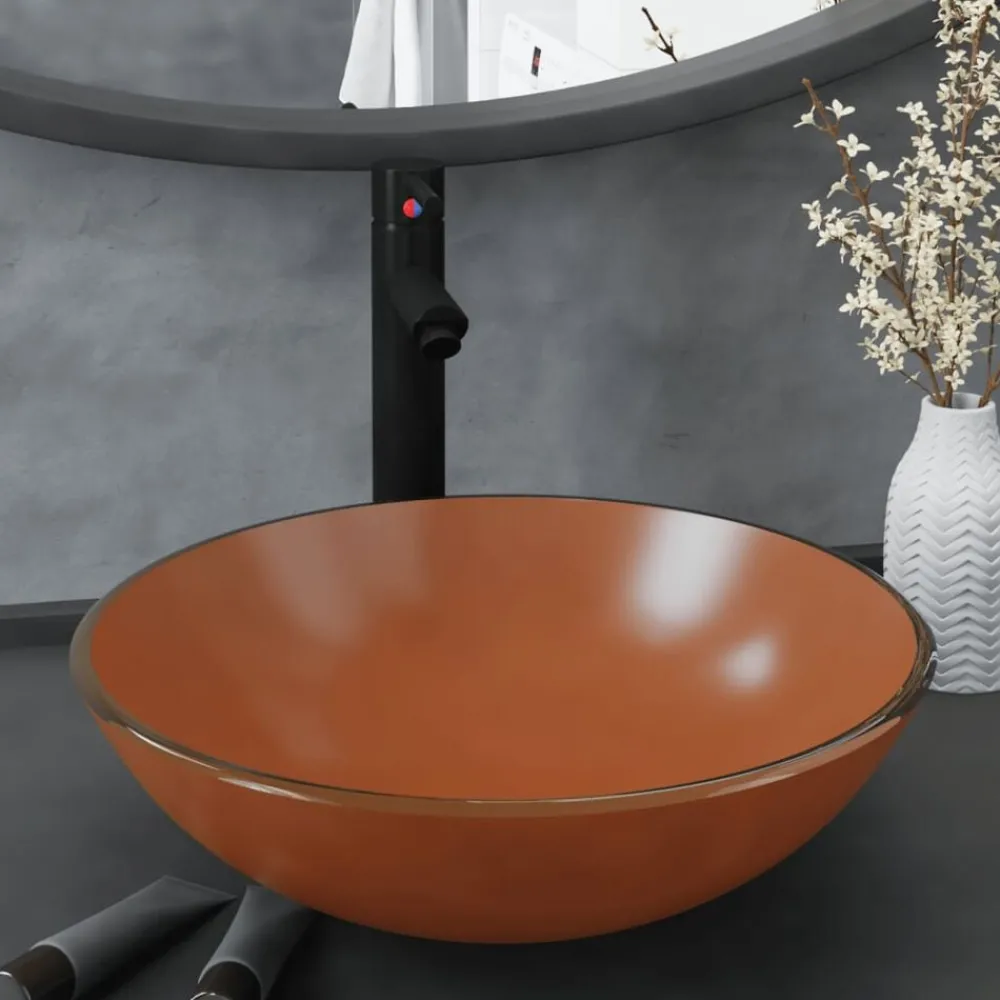 Plomberie-vidaXL Lavabo de bain avec robinet et drain à poussoir Verre trempé