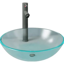 Plomberie-vidaXL Lavabo de bain avec robinet et drain à poussoir Verre trempé