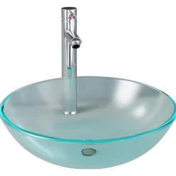Plomberie-vidaXL Lavabo de bain avec robinet et drain à poussoir Verre trempé