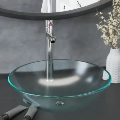 Plomberie-vidaXL Lavabo de bain avec robinet et drain à poussoir Verre trempé