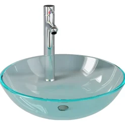 vidaXL Lavabo de bain avec robinet et drain à poussoir Verre trempé