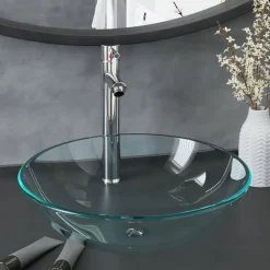 vidaXL Lavabo de bain avec robinet et drain à poussoir Verre trempé