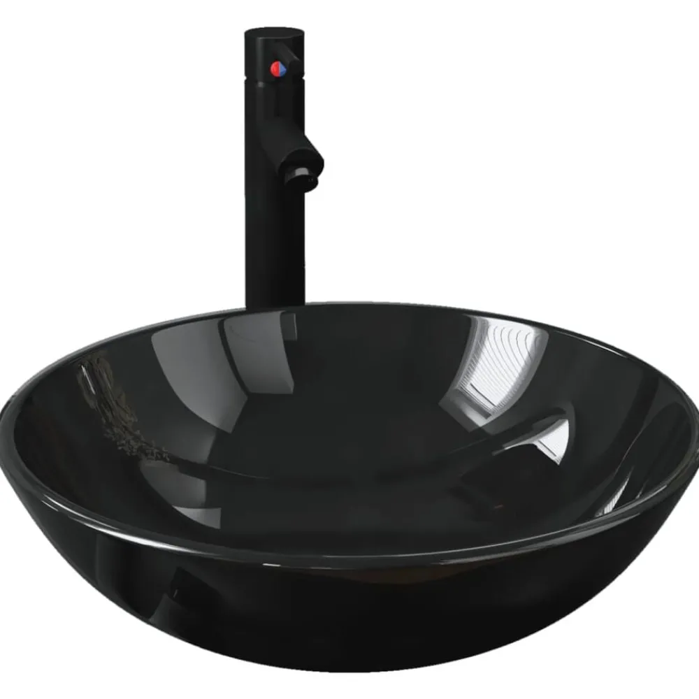 Plomberie-vidaXL Lavabo de bain avec robinet et drain à poussoir Verre trempé