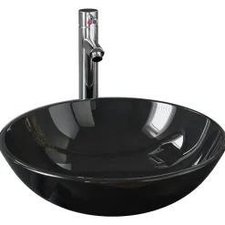 vidaXL Lavabo de bain avec robinet et drain à poussoir Verre trempé