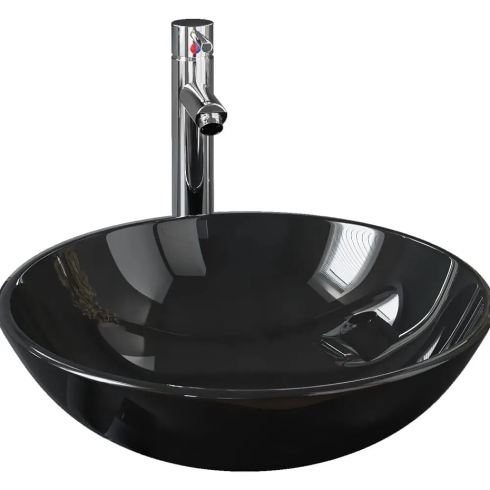 vidaXL Lavabo de bain avec robinet et drain à poussoir Verre trempé