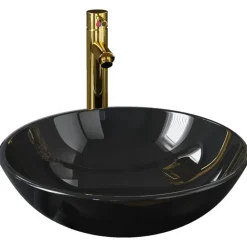vidaXL Lavabo de bain avec robinet et drain à poussoir Verre trempé