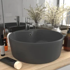 Plomberie-vidaXL Lavabo de luxe avec trop-plein 36x13cm Céramique gris foncé mat