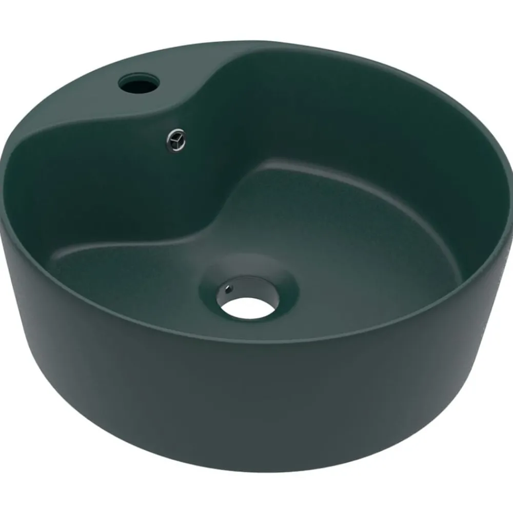 Plomberie-vidaXL Lavabo de luxe avec trop-plein 36x13cm Céramique vert foncé mat