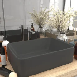 Plomberie-vidaXL Lavabo de luxe 41x30x12 cm Céramique gris foncé mat