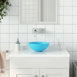 Plomberie-vidaXL Lavabo de salle de bain Céramique Vert Rond Vert clair