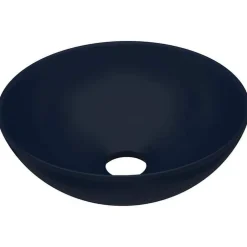 Plomberie-vidaXL Lavabo de salle de bain Céramique Rond Bleu foncé