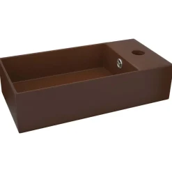 Plomberie-vidaXL Lavabo de salle de bain avec trop-plein Céramique Marron foncé