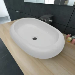 Plomberie-vidaXL Lavabo en forme ovale Céramique 63 x 42 cm Blanc