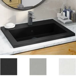 Plomberie-vidaXL Lavabo en granit 600 x 450 x 120 mm Noir