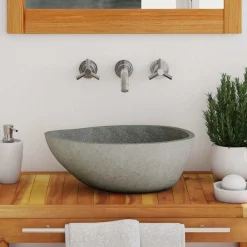 vidaXL Lavabo en pierre de rivière Ovale (37-46)x(29-36) cm