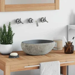 vidaXL Lavabo en pierre de rivière ovale (29-38)x(24-31) cm