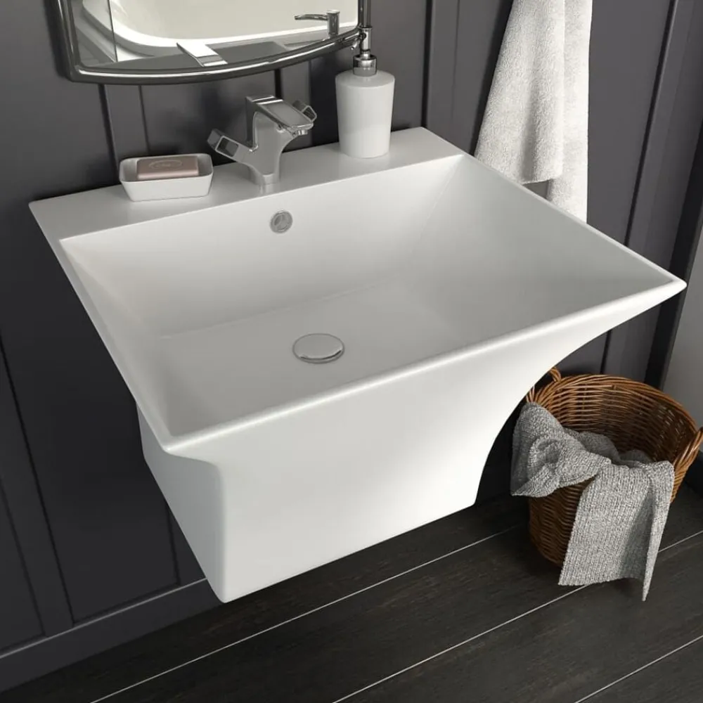 Plomberie-vidaXL Lavabo mural Céramique Blanc 500 x 450 x 410 mm