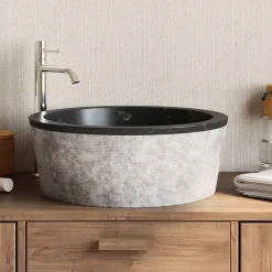Plomberie-vidaXL Lavabo Ø40x15 cm Marbre Noir
