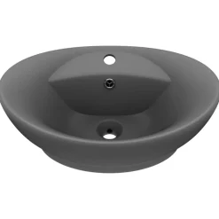 Plomberie-vidaXL Lavabo ovale à trop-plein 58,5x39 cm Céramique gris foncé mat