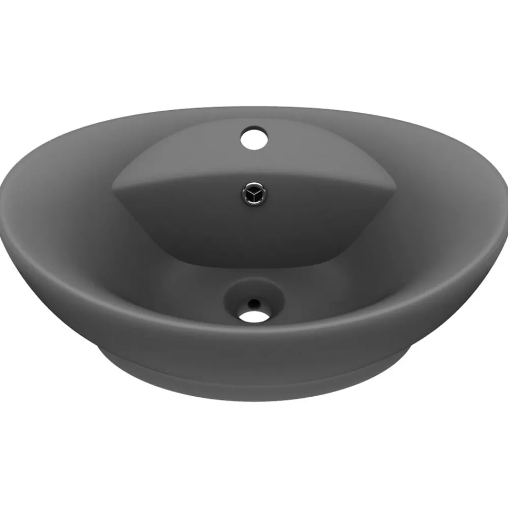 Plomberie-vidaXL Lavabo ovale à trop-plein 58,5x39 cm Céramique gris foncé mat