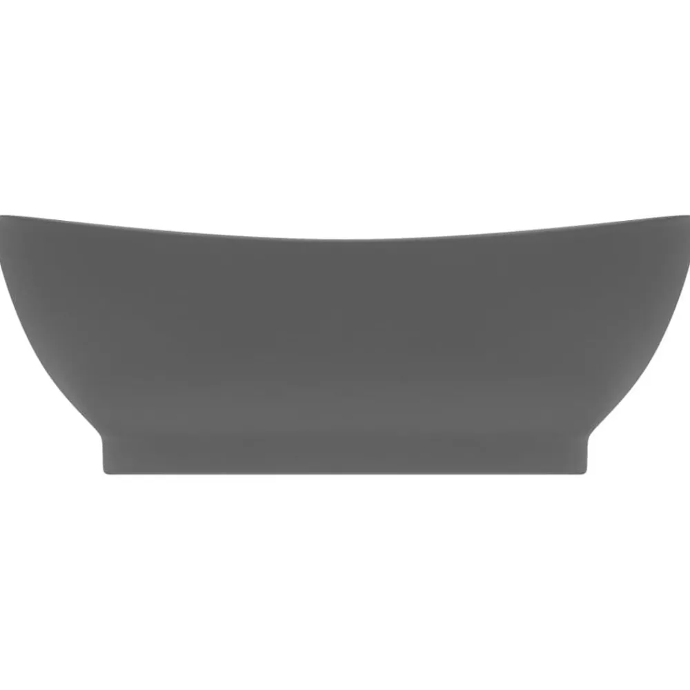 Plomberie-vidaXL Lavabo ovale à trop-plein 58,5x39 cm Céramique gris foncé mat