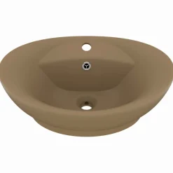 Plomberie-vidaXL Lavabo ovale de luxe à trop-plein Crème mat 58,5x39cm Céramique cr&egrave;me mat