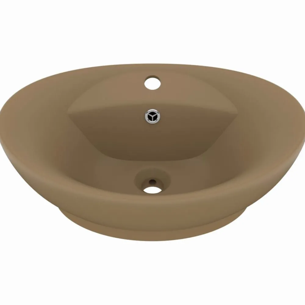 Plomberie-vidaXL Lavabo ovale de luxe à trop-plein Crème mat 58,5x39cm Céramique crème mat