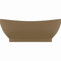 Plomberie-vidaXL Lavabo ovale de luxe à trop-plein Crème mat 58,5x39cm Céramique crème mat