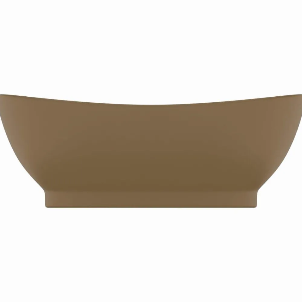 Plomberie-vidaXL Lavabo ovale de luxe à trop-plein Crème mat 58,5x39cm Céramique crème mat