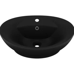 Plomberie-vidaXL Lavabo ovale de luxe à trop-plein 58,5x39 cm Céramique Noir mat
