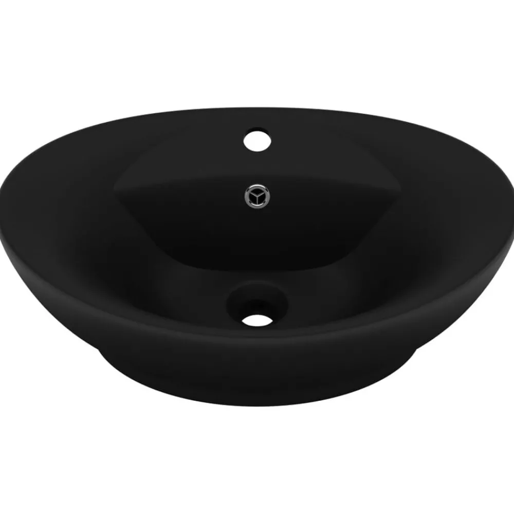 Plomberie-vidaXL Lavabo ovale de luxe à trop-plein 58,5x39 cm Céramique Noir mat