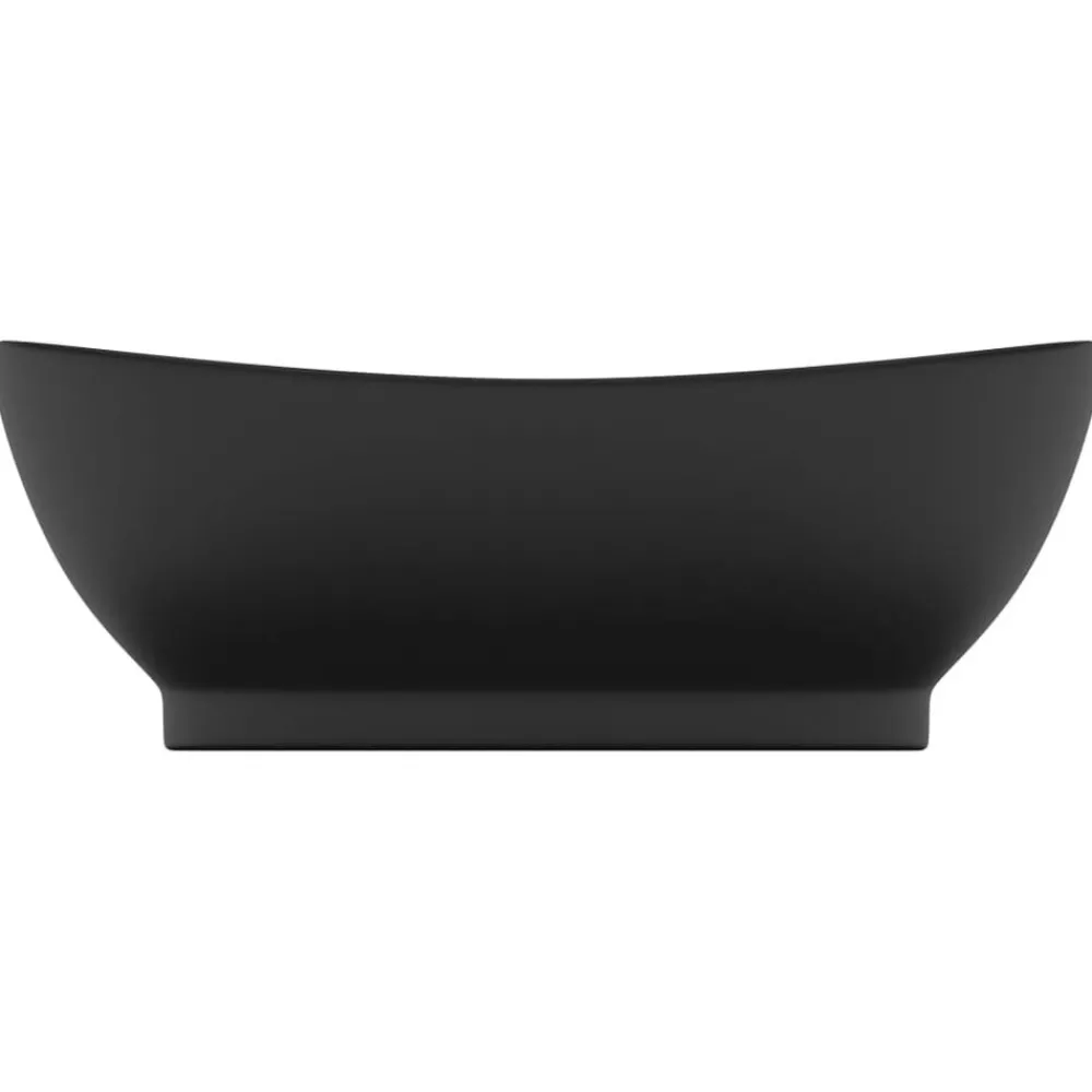 Plomberie-vidaXL Lavabo ovale de luxe à trop-plein 58,5x39 cm Céramique Noir mat