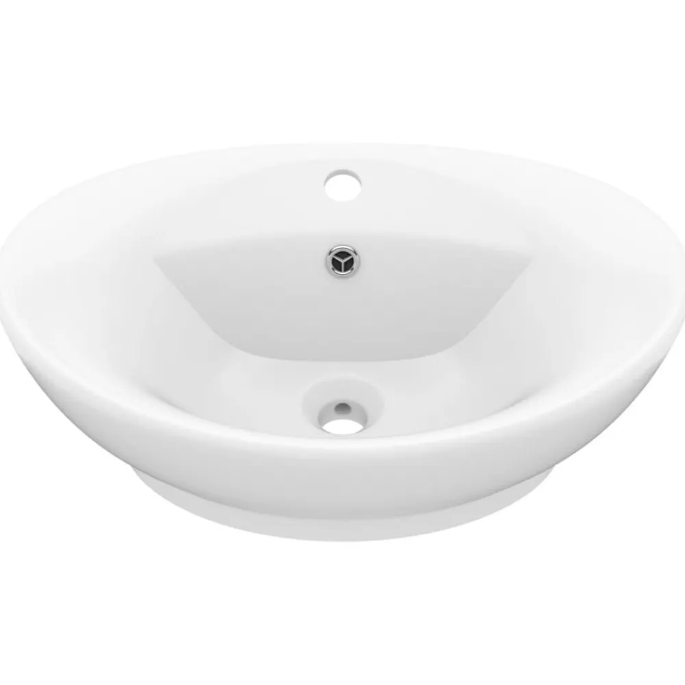 Plomberie-vidaXL Lavabo ovale de luxe à trop-plein 58,5x39cm Céramique blanc mat
