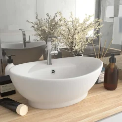 Plomberie-vidaXL Lavabo ovale de luxe à trop-plein 58,5x39cm Céramique blanc mat