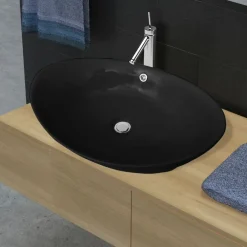 vidaXL Lavabo ovale en céramique avec trop plein 59 x 38,5 cm