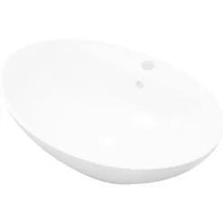 Plomberie-vidaXL Lavabo ovale en céramique avec trou de robinet Blanc