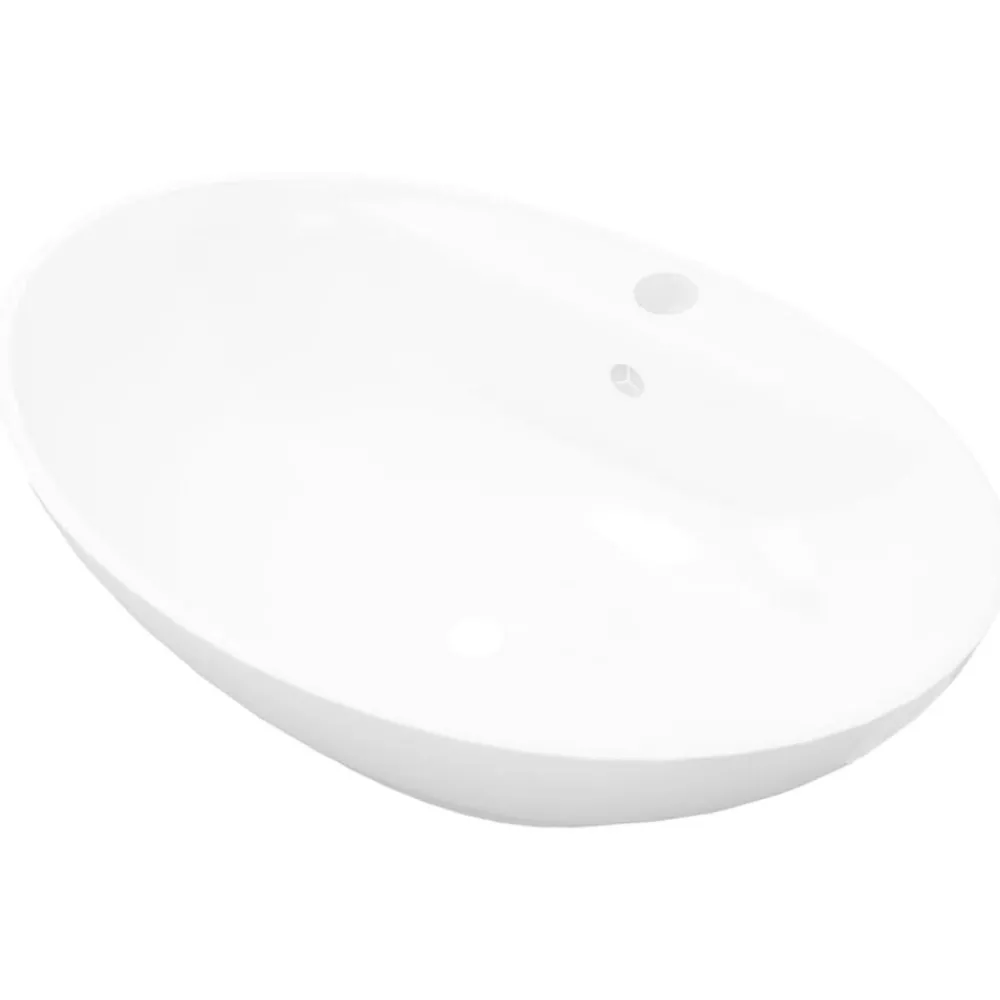 Plomberie-vidaXL Lavabo ovale en céramique avec trou de robinet Blanc
