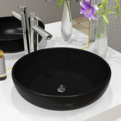 Plomberie-vidaXL Lavabo rond céramique 42x12 cm Noir