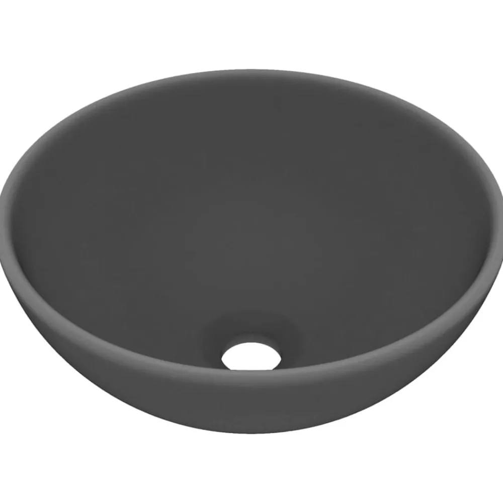 Plomberie-vidaXL Lavabo rond de luxe de salle 32,5x14cm Céramique gris foncé mat