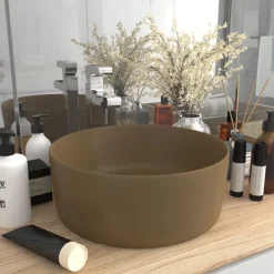 vidaXL Lavabo rond de luxe Crème mat 40x15 cm Céramique