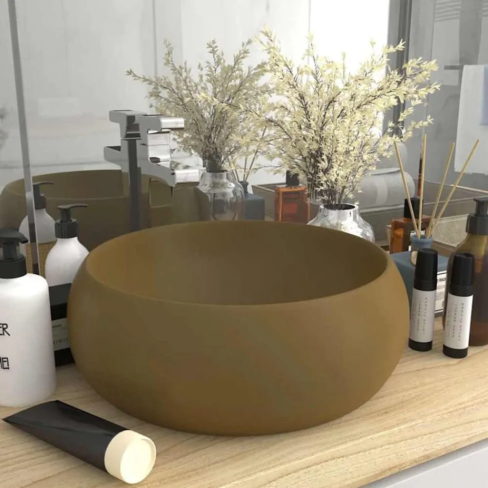 Plomberie-vidaXL Lavabo rond de luxe Crème mat 40x15 cm Céramique crème mat