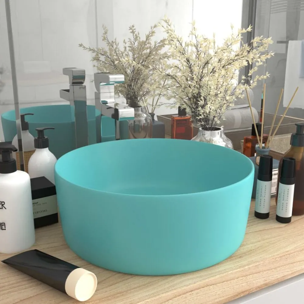 Plomberie-vidaXL Lavabo rond de luxe 40x15 cm Céramique vert clair mat
