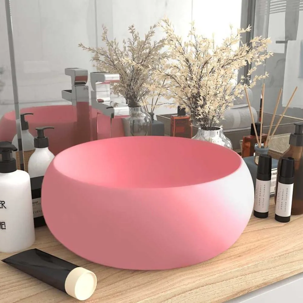 Plomberie-vidaXL Lavabo rond de luxe 40x15 cm Céramique rose mat