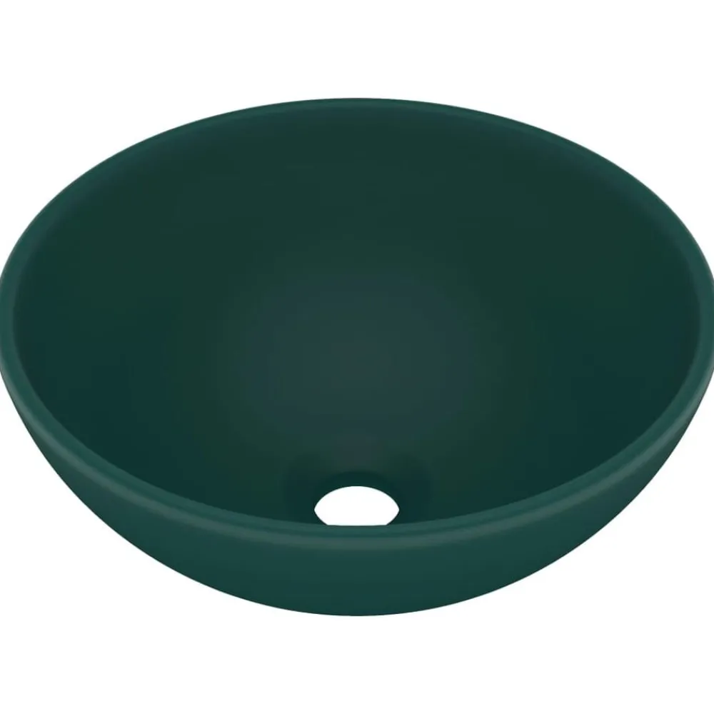 Plomberie-vidaXL Lavabo rond de salle de bain 32,5x14cm Céramique vert foncé mat