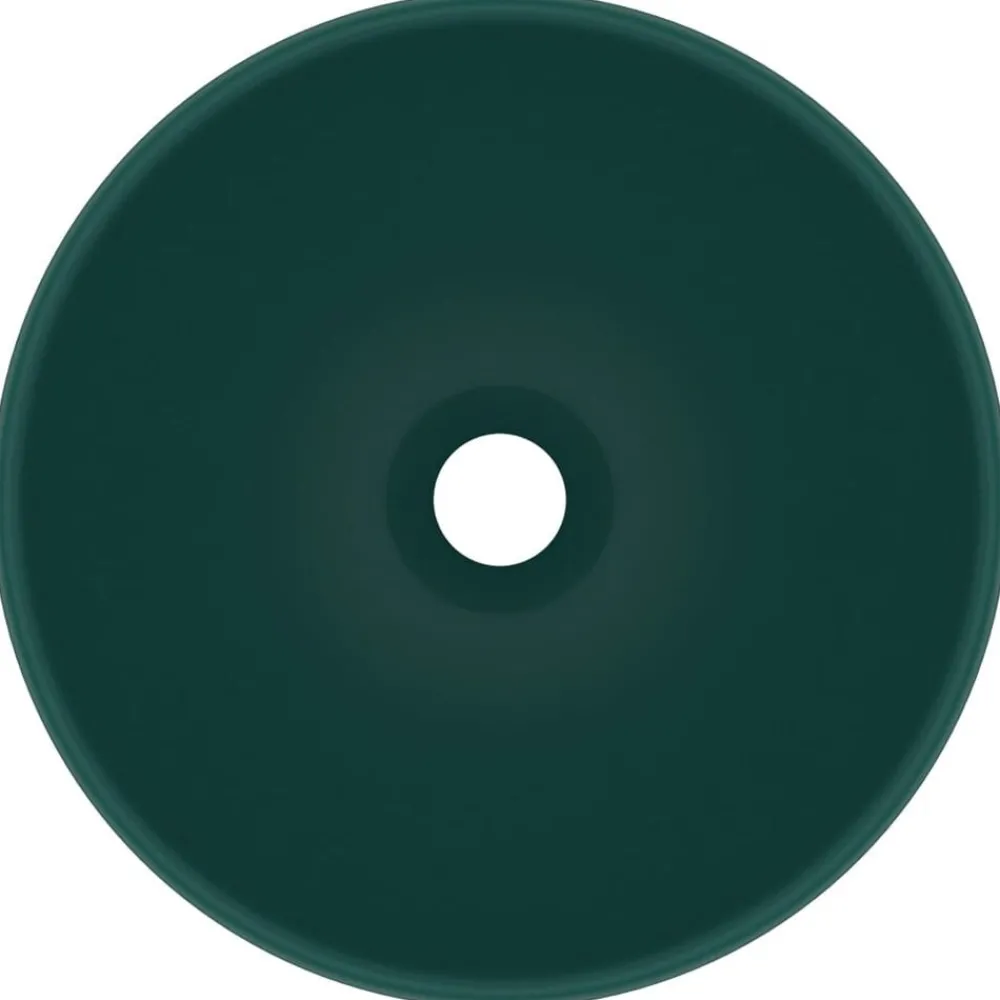 Plomberie-vidaXL Lavabo rond de salle de bain 32,5x14cm Céramique vert foncé mat