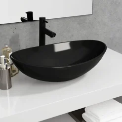 Plomberie-vidaXL Lavabo Verre trempé 54,5x35x15,5 cm Noir